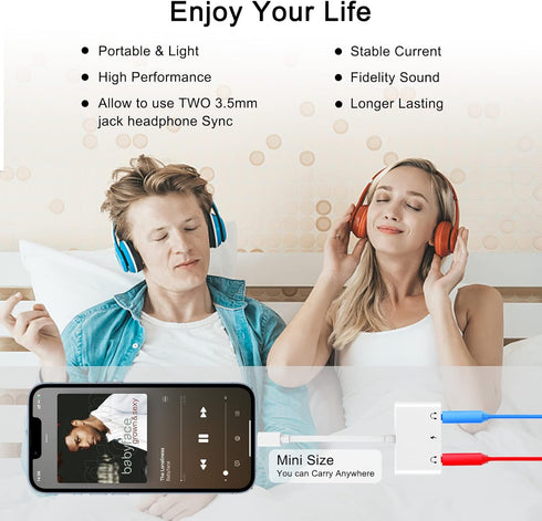 3 in 1 Dual 3.5mm Headphone Jack Adapter, Earphone Jack Audio and Charging Adapter, White