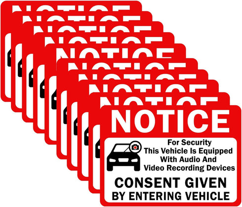 10-Pack Double Sided 3.5"x2.5" Notice Vehicle Equipped with Audio and Video Recording Devices Consent Sticker, UV