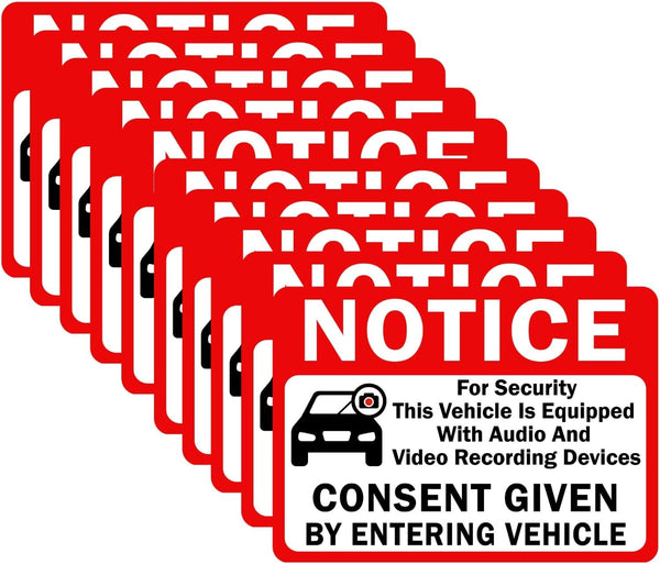 10-Pack Double Sided 3.5"x2.5" Notice Vehicle Equipped with Audio and Video Recording Devices Consent Sticker, UV