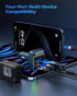 Nulaxy 54W Bluetooth 5.3 Car Adapter with 4 Charging Ports, Wireless FM Transmitter with Deep Bass Player & LED Backlit