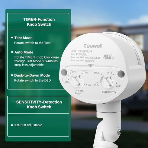 treewell 2 Pack 180-Degree 60 3 Motion Sensor, Replacement Motion Detector, Adjustable Time & Detection Sensitiity Up