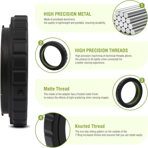 Alstar Telescope Camera Adapter T2 T Ring, Metal Compatible for Pentax SLR/DSLR Cameras