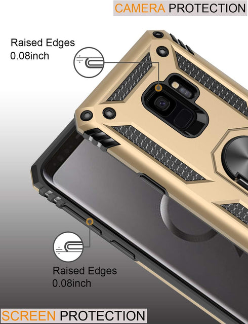 LUMARKE Galaxy S9 Case, Military Grade Protective Phone Cover, Pass 16ft Drop Test with Magnetic Ring Kickstand (Gold)
