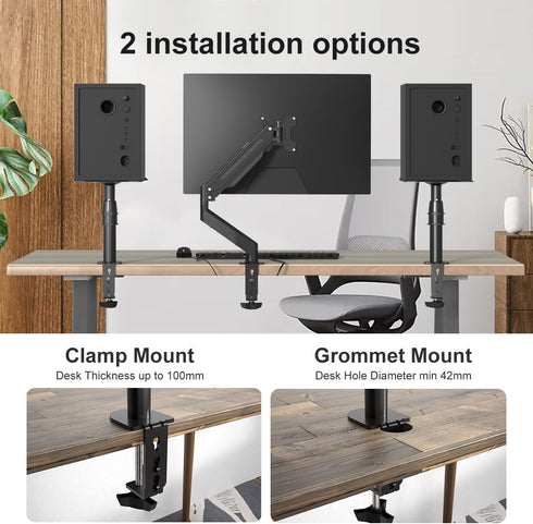 suptek Clamp-on Speaker Stand Desk Mount Set, Height Adjustment, Universal Audio Holders for Computer & Bookshelf