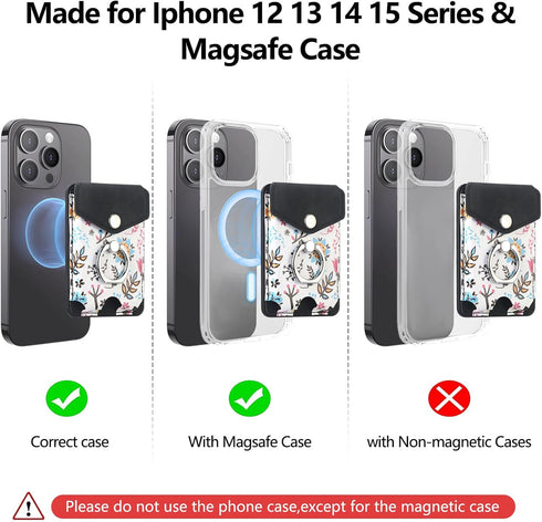 Card Holder for MagSafe Wallet with Ring for iPhone 15/14/13/12 Series, Strong Magnetic Floral Black Wallet Fit 5 Cards