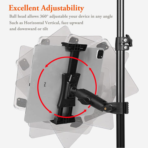 Peastrex Adjustable iPad Holder for Mic Stand, Rotatable Tablet Phone Mount with Super Handle Clamp for 4 to 13.5inch