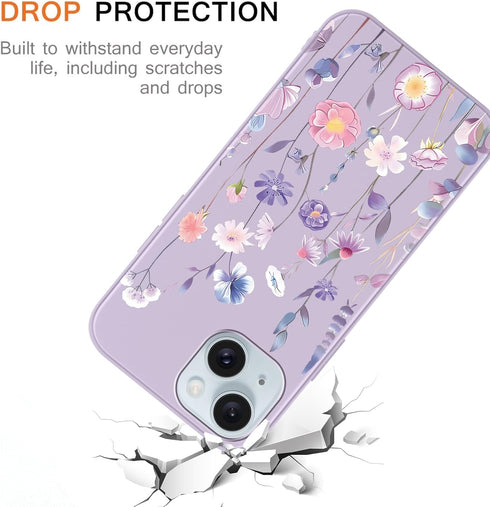 lioscre 2 Pack 15 6.1'', Cute Floral Phone Case for iPhone Flower Pattern Print Aesthetic Design Soft Pink Silicone