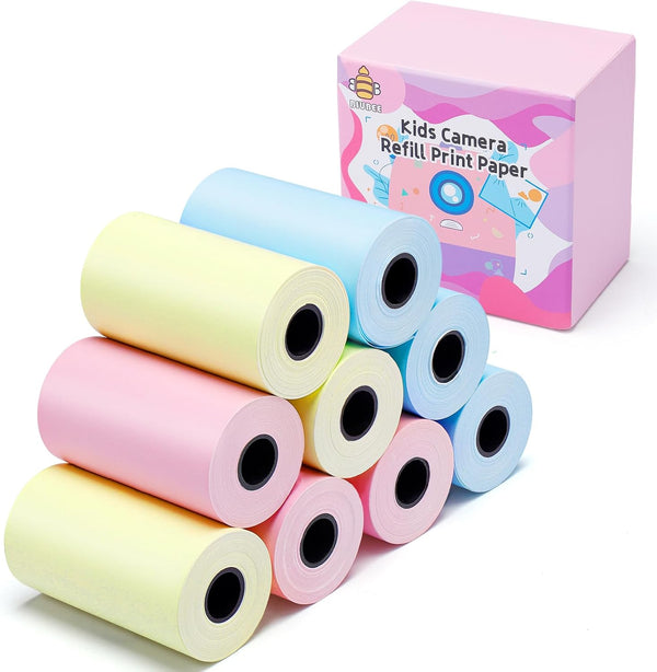 9 Rolls Kids Instant Camera Print Refill Paper for Instant Print Camera Favors, Blue, Pink, Yellow