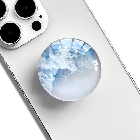 Clear Crystal Collapsible Expanding Mobile Phone Grip Stand Holder for Smartphones (White Wave)