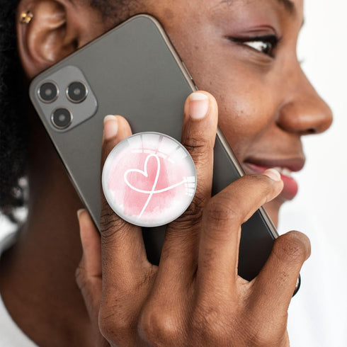 Ksadiye Clear Phone Grip with Expanding Kickstand,Cell Smartphones Collapsible Stand Pink White Heart Design for Phone