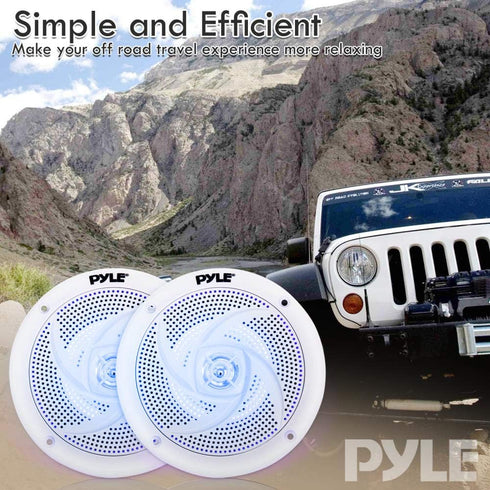 Pyle Marine Speakers - 5.25 Inch 2 Way Waterproof Outdoor Audio System with LED Lights, 180 Watt Power - 1 Pair