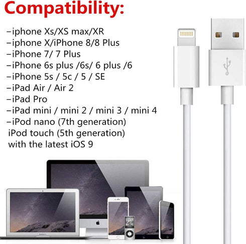 MFi Certified iPhone Charger Cable 5-Pack (3ft/3ft/6ft/6ft/10ft) - Fast USB Charging Cords for iPhone
