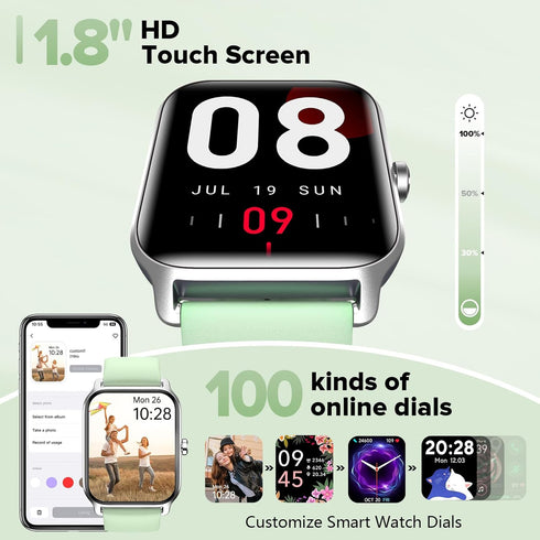Smart Watches for Men/Women, 1.8'' Alexa Built-in Fitness Tracker Watch with Bluetooth Calls, IP68 Waterproof, 110
