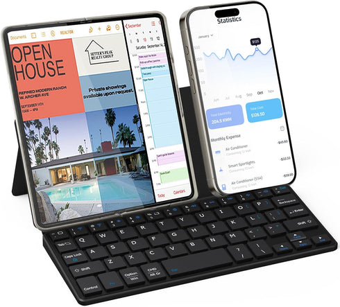 Doohoeek Universal Bluetooth Keyboard, Dual Bluetooth Mini Keyboard with Any-Angle Kickstand & Leather Cover for