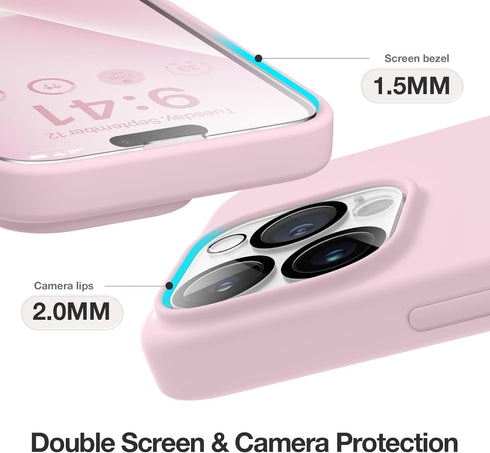 GONEZ Hot Pink iPhone 14 Pro Max Case, Liquid Silicone, Magsafe Compatible + 2X Screen & Camera Lens Protectors.
