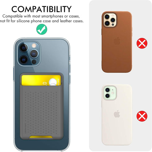 AHASTYLE Phone Card Holder Stick On, Slim Phone Wallet with Strong Adhesive Silicone Pouch for iPhone/Android (Deep