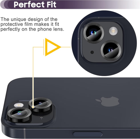 Suoman Camera Lens Protector for iPhone 14/14 Plus, Premium Tempered Glass & Metal, Black, 6.1"/6.7" Models.