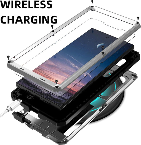 Aluminum Metal Waterproof Case for Samsung Galaxy S22 Ultra 5G, Shockproof Military Heavy Duty Protector with Sliding