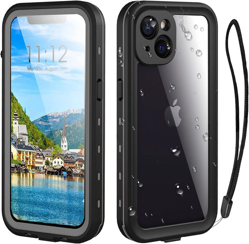 Waterproof iPhone 13 Case - Full Protection Shockproof Dustproof with Built-in Screen Protector and Lanyard (Black)
