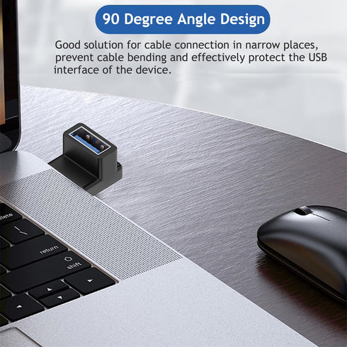 90 Degree USB 3.0 Male to Female Adapter, 4 Pack Up and Down & Left and Right Angle USB A Extender Connector