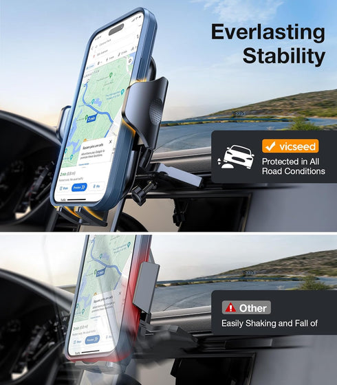 VICSEED Military-Grade Sturdy Car Phone Holder Mount, Anti-Shake Metal CD Slot & Air Vent, Fits iPhone 15 14, Samsung