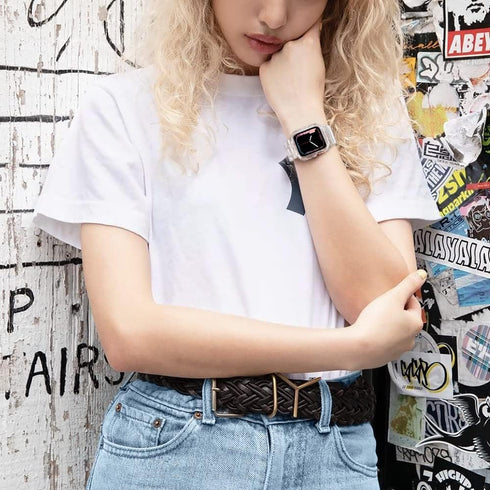 amBand Compatible for Apple Watch Band 45mm 44mm 42mm with Bumper Case, Crystal Cute Women Strap