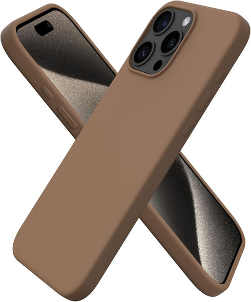ORNARTO iPhone 15 Pro Max Case 6.7" - Slim Shockproof Liquid Silicone, 3 Layers, Soft Gel, Anti-Scratch Lining - Brown