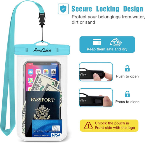 ProCase 2 Pack Waterproof Phone Pouch Case, 7" Universal Underwater Cellphone Dry Bag Holder for iPhone 15 14 13 Pro