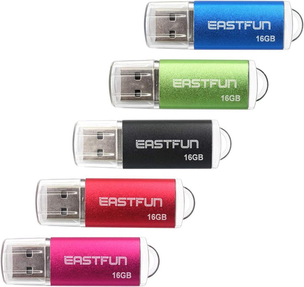 EASTFUN 5 Pack 16GB USB 2.0 Flash Drive Memory Stick Thumb Drive Thumb