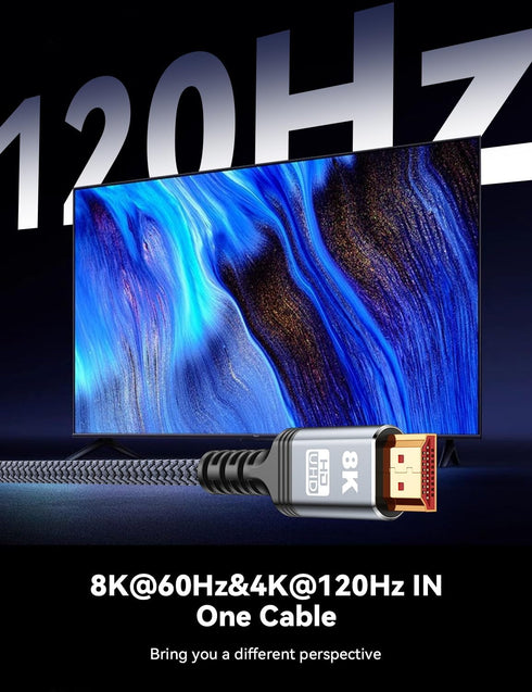 iYavvort 8K 10K 4K 48Gbps 5FT/1.5M, Cord-4K@120Hz 8K@60Hz, 2.2 2.3, 10 TV/PS5/HDTV/Blu-ray HDMI Cable Certified Ultra