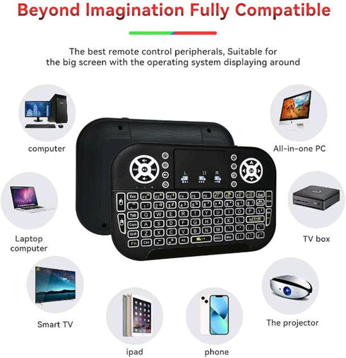 Mini Wireless Keyboard with Touchpad Mouse, 2.4GHz RGB LED Backlit Handheld Remote Control for PC