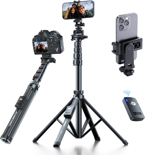 Fugetek 62" Professional Cell Phone Tripod, Ultra Stable 4 Leg Design, Bluetooth Remote,