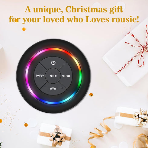 Bluetooth Waterproof Shower Speaker, Portable Wireless Speaker with Suction Cup, Small Speaker with Colorful Lights,