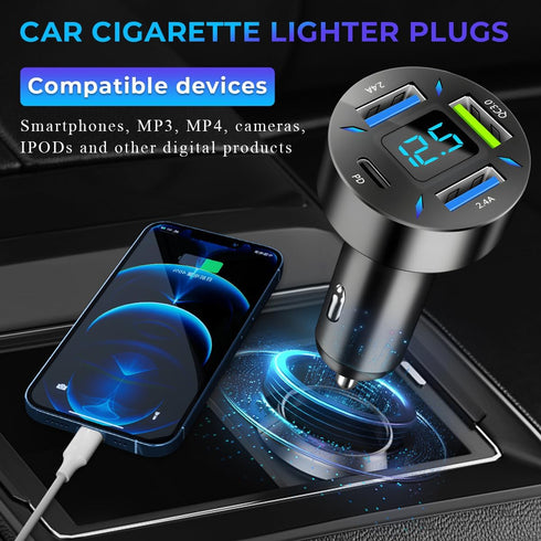 Augeny USB C Car Charger, 4 Port Auto Fast Charger with USB PD & QC 3.0, Cigarette Lighter Adapter for Mobile Phones