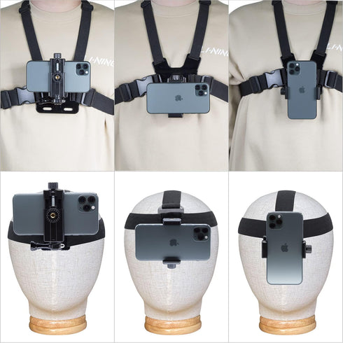 Mobile Phone Chest Strap Mount Harness and Head Strap Holder Kit for VLOG/POV, Compatible with iPhone, Samsung, Google,