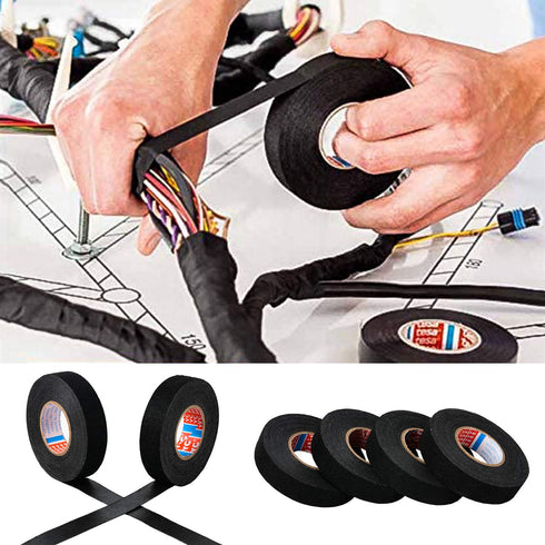 HSTECH 8 15mm 15m Rolls Wire Loom Harness Cloth Tape, Speaker Wiring Harness Cloth Tape, Black Adhesive Fabric Tape