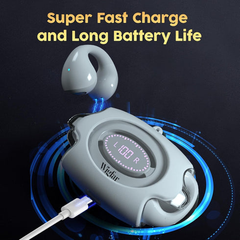 Open Ear Headphones, True Wireless Bluetooth Ear Clip Earbuds, Sweat Resistant, 24H Playtime, White