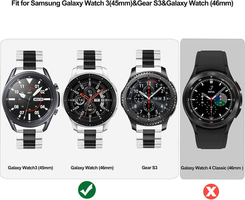 V-MORO Solid Stainless Steel Strap for Galaxy Watch 46mm(2019), Gear S3, Galaxy Watch 3 45mm Band, Silver/Black