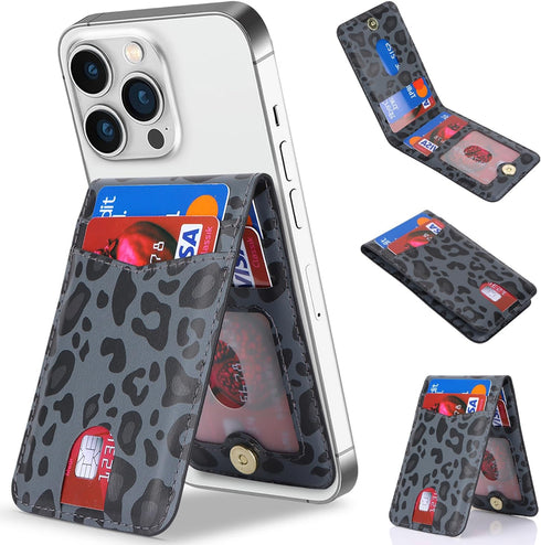 Cavor for Magsafe Wallet, Adjustable Stand Magnetic Wallet for iPhone 15 Pro Max/14 Pro/14 Plus/13/12 Mini - Leopard