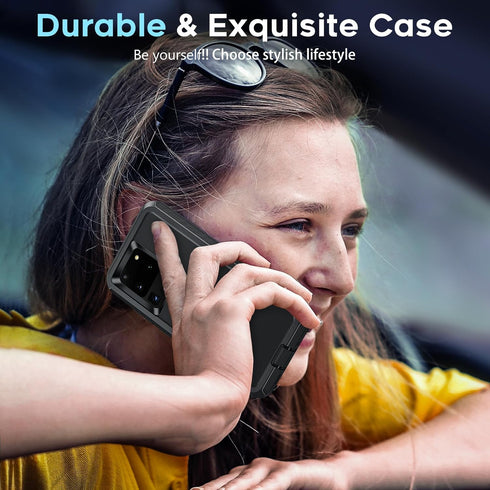 LeYi Heavy Duty Case for Samsung S20 Ultra, 3 in 1 Military Grade Shockproof Phone Cover (Black)