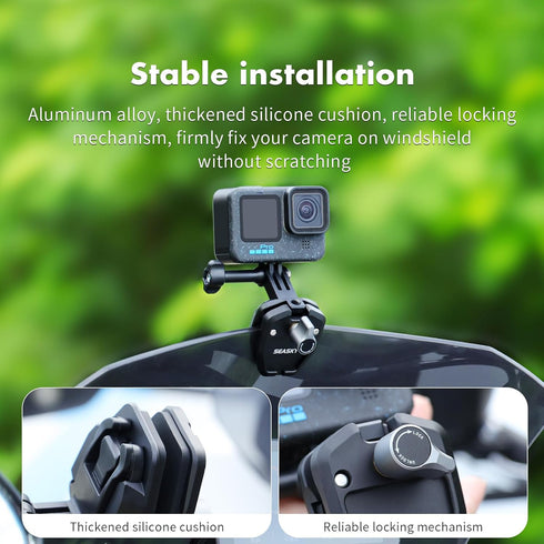 SEASKY M1 Motorcycle Windscreen Clamp Mount for GoPro Hero 12 11 10 9 8 7, DJI Action Cameras