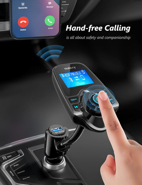 Nulaxy Wireless in-Car Bluetooth FM Transmitter, Car Kit with 1.44 Inch Display, Supports TF/SD Card