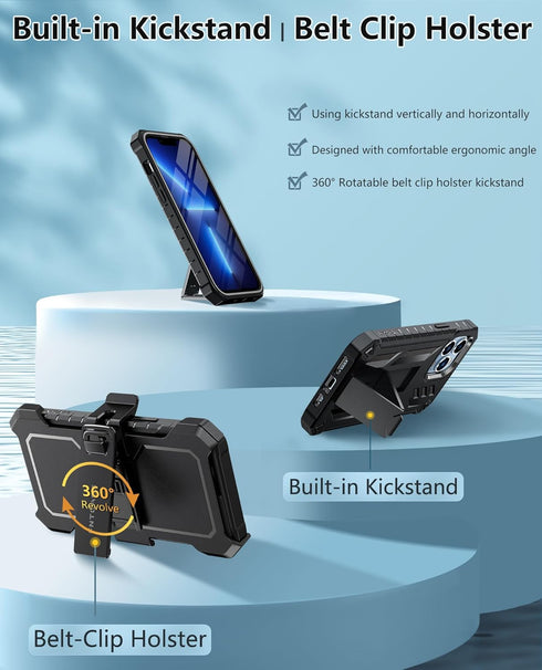 FNTCASE iPhone 13 Pro Max Case: Rugged, Military Grade Shockproof, Drop Proof, with Kickstand & Belt-Clip Holster,