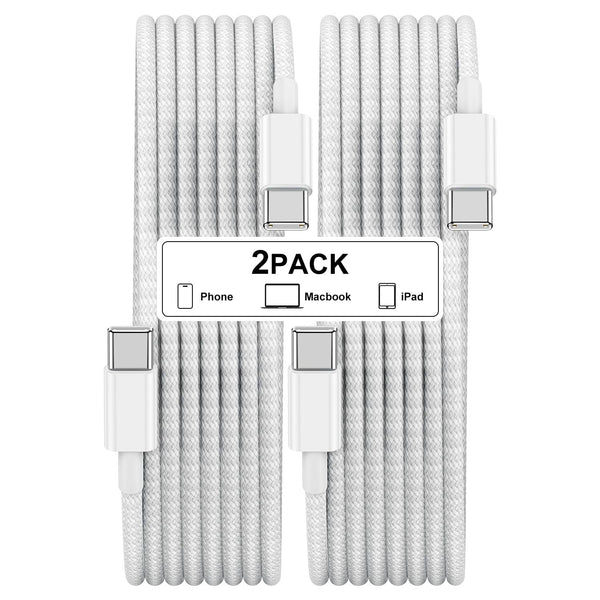 Type C to Type C Fast Charging Cable for iPhone 15 Pro, 2Pack Nylon Braided USB C to USB C 10 feet Charger for iPhone
