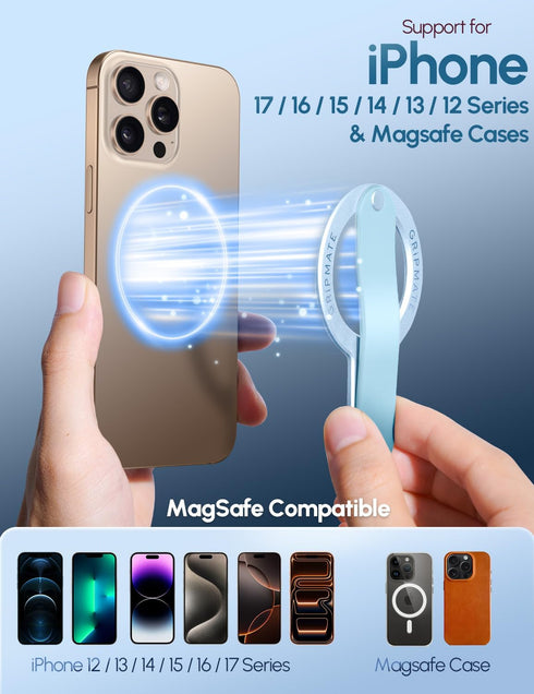 GripMate 17 16/15/14/13/12,Blue for Magsafe Phone Grip for iPhone - Magnetic Phone Ring Holder Detachable for iPhone