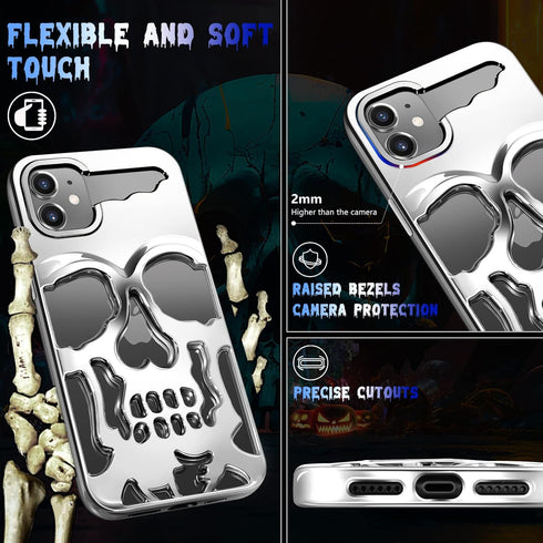 iPhone 12 Phone Case, Silver Cool Skull Skeleton Gothic Hollow Design for Men & Women
