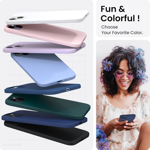 ORNARTO iPhone 14 Case 6.1, Slim Liquid Silicone 3 Layers Full Phone Covered Soft Gel Rubber Protective Cover 6.1 Inch