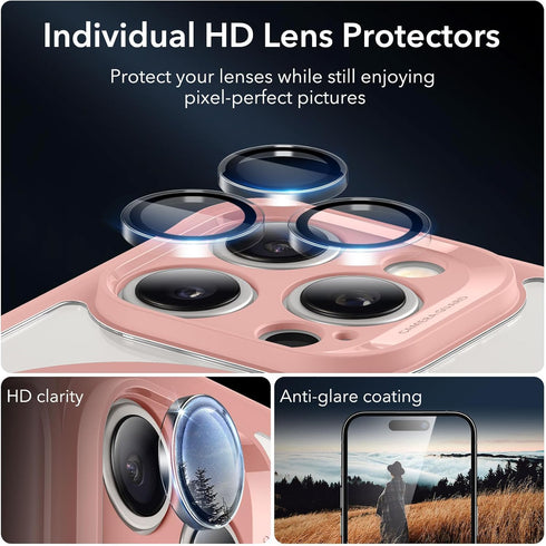 ESR iPhone 15 Pro Case Set, Individual Lens Protectors, Full-Coverage Military-Grade Protection, Clear Pink