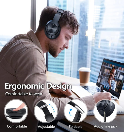Bluetooth Headphones Over Ear, Wireless Hi-Fi Stereo with 60 Hours Playtime, Foldable, Deep Bass, 6 EQ Modes,