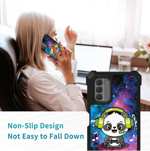 Nokia G310 Case with Glass Screen Protector, 360 Full-Body Hard PC & Soft TPU Bumper, Shockproof - Music Panda 5G 2023.